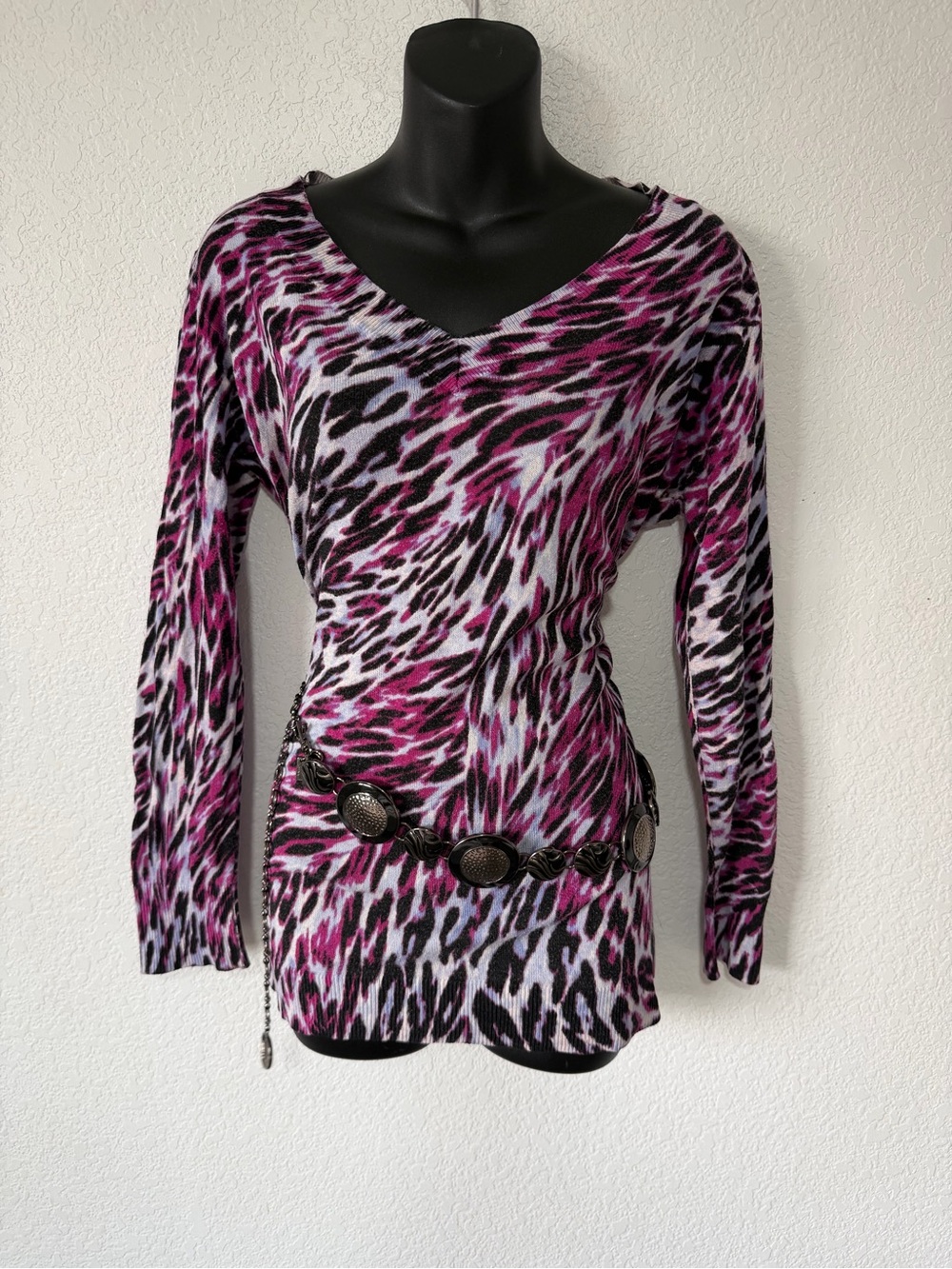 Y2K Trashy Chic Style Pink Animal Print Long Sleeve Top